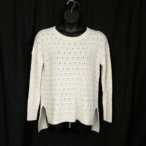 Ava & Viv Womens Plus sz X Sweater White Open Knit Round Neck Split Hem